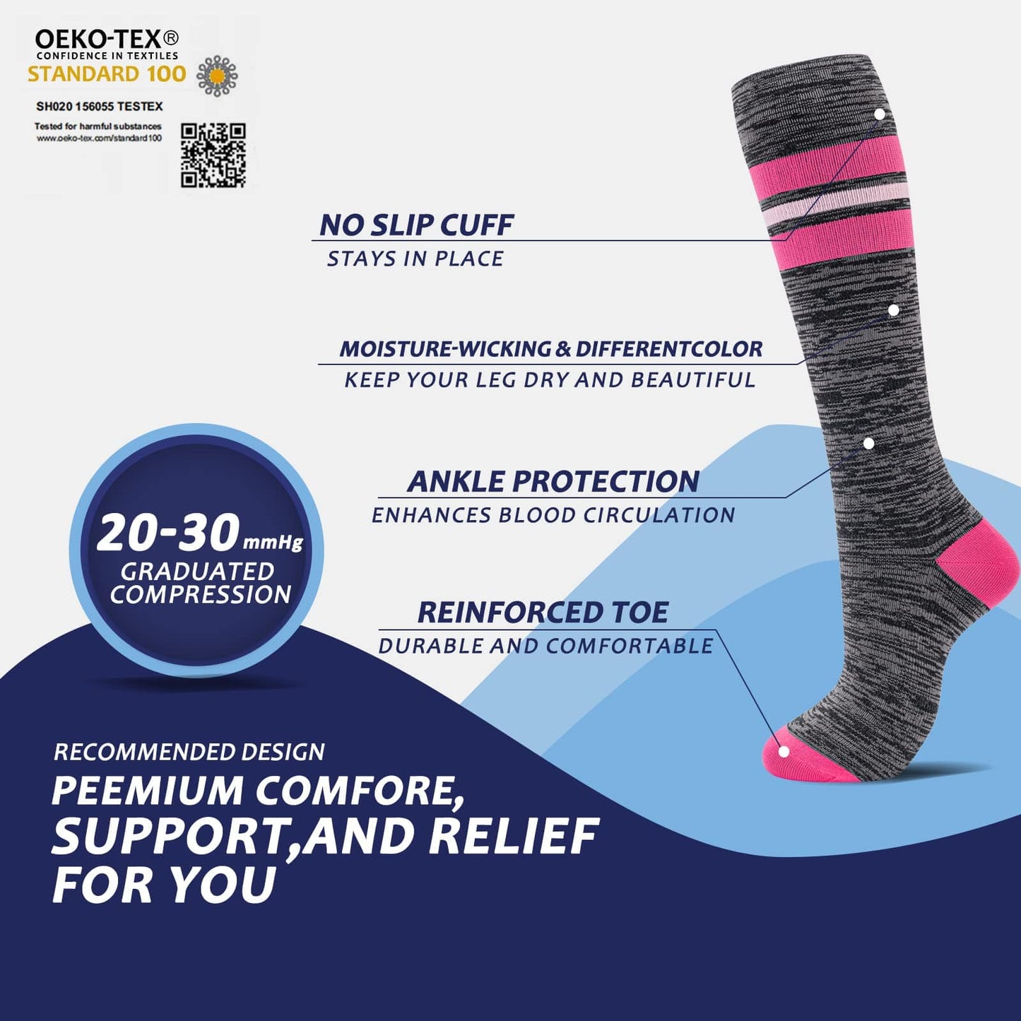 Compression Socks for Men & Women 20-30 mmHg Knee High 8 pairs