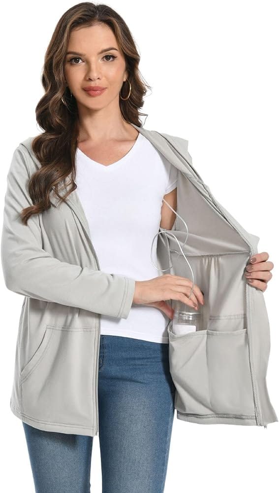 Post Mastectomy Shirts with Drain Pockets Breast Recovery Must Haves Soft Comfortable Long Sleeve Zip Up Hoodies