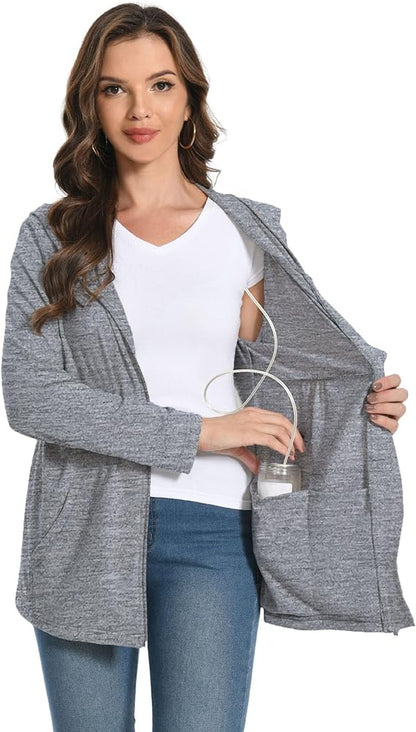 Post Mastectomy Shirts with Drain Pockets Breast Recovery Must Haves Soft Comfortable Long Sleeve Zip Up Hoodies