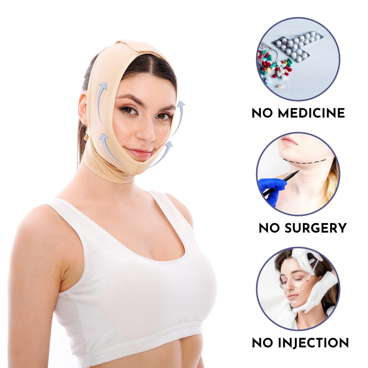 Post Surgery Facial Compression Neck Coverage Chin Strap, V-Shaped