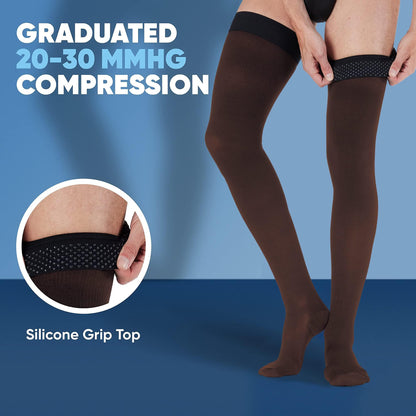Plus Size Compression Stockings for Men 20-30mmHg - Opaque Graduated Compression Thigh High with Silicone Grip Top