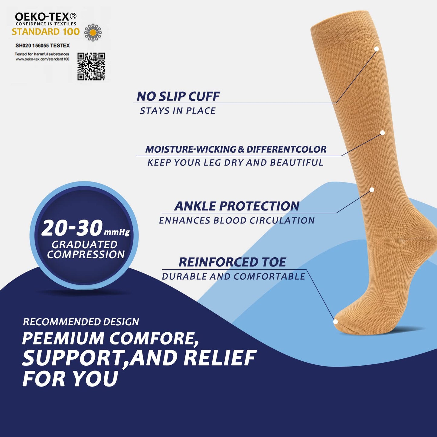 Compression Socks for Men & Women 20-30 mmHg Knee High 8 pairs