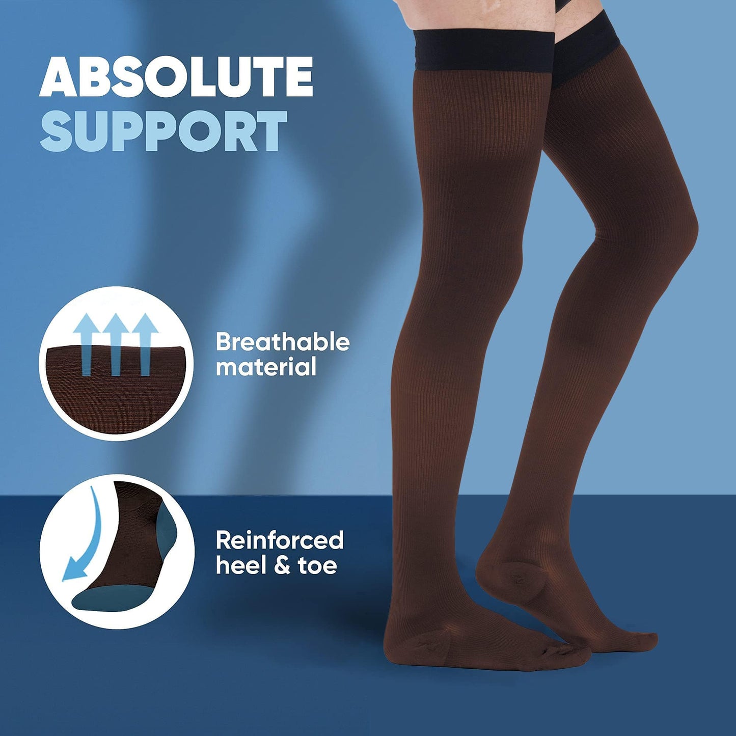 Plus Size Compression Stockings for Men 20-30mmHg - Opaque Graduated Compression Thigh High with Silicone Grip Top