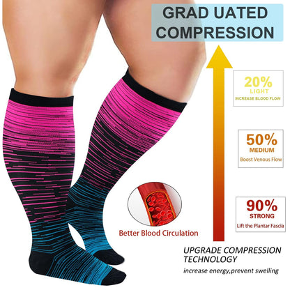 Plus Size Compression Socks for Women Men 20-30 mmHg, Wide Calf Stockings Best Support for Circulation