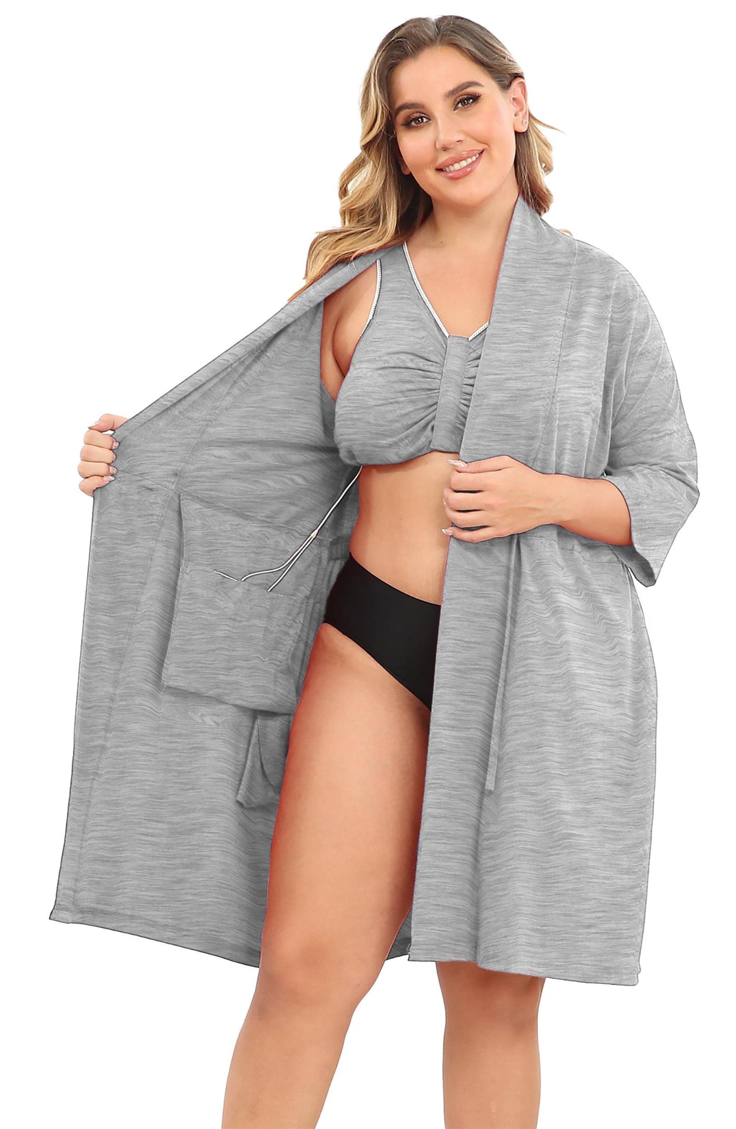 Post Surgery Mastectomy Bra Breast Cancer Recovery Robe with Internal Pockets for Post-Surgical Drains