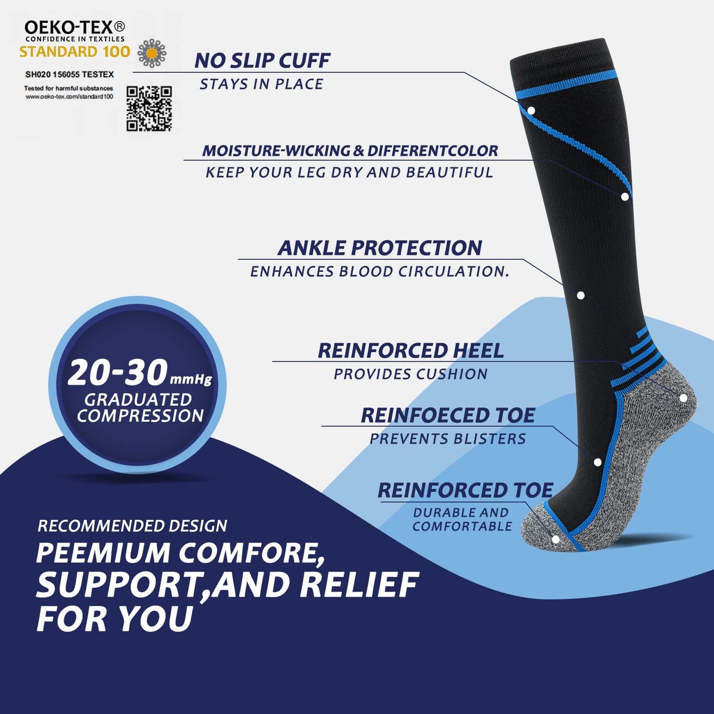 Compression Socks for Men & Women 20-30 mmHg Knee High 8 pairs