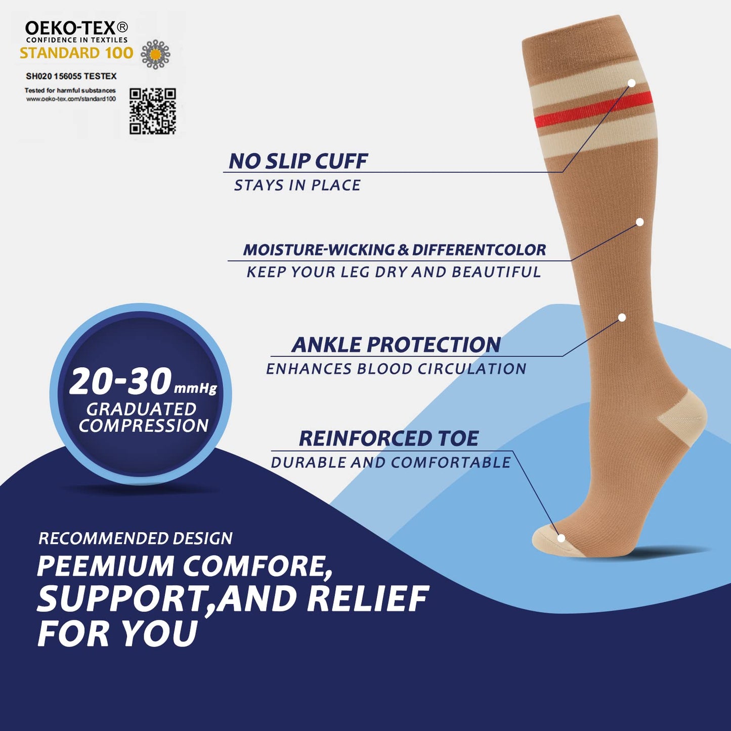 Compression Socks for Men & Women 20-30 mmHg Knee High 8 pairs