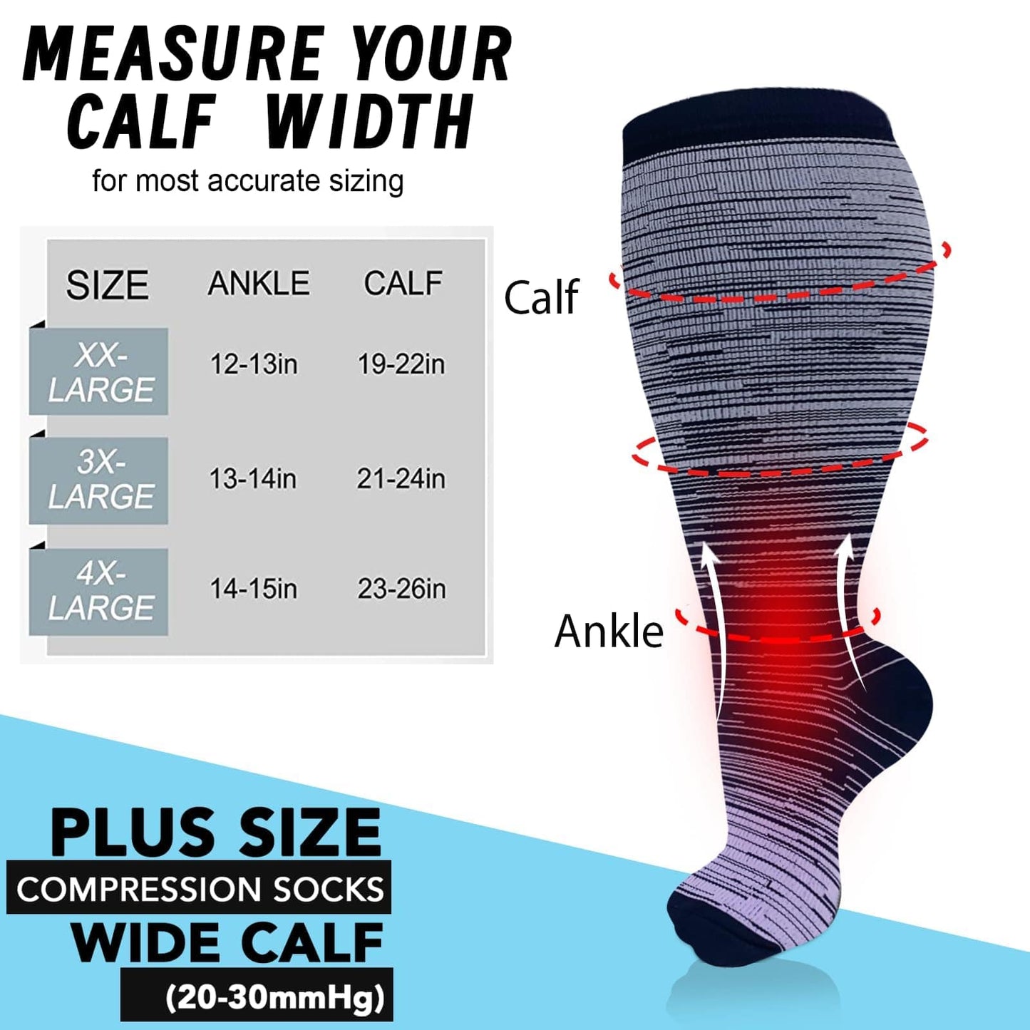 Plus Size Compression Socks for Women Men 20-30 mmHg, Wide Calf Stockings Best Support for Circulation