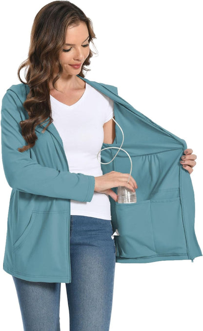 Post Mastectomy Shirts with Drain Pockets Breast Recovery Must Haves Soft Comfortable Long Sleeve Zip Up Hoodies