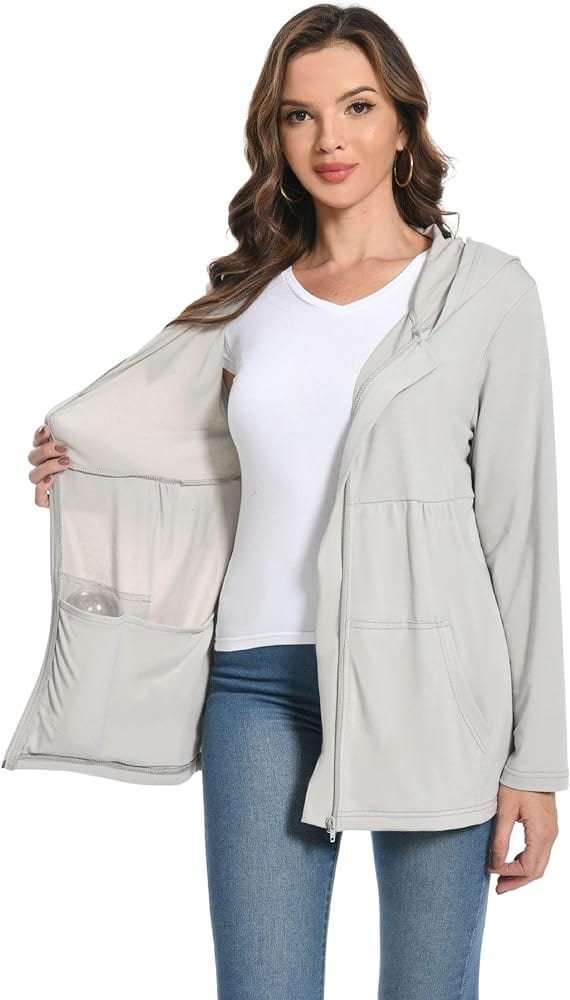 Post Mastectomy Shirts with Drain Pockets Breast Recovery Must Haves Soft Comfortable Long Sleeve Zip Up Hoodies