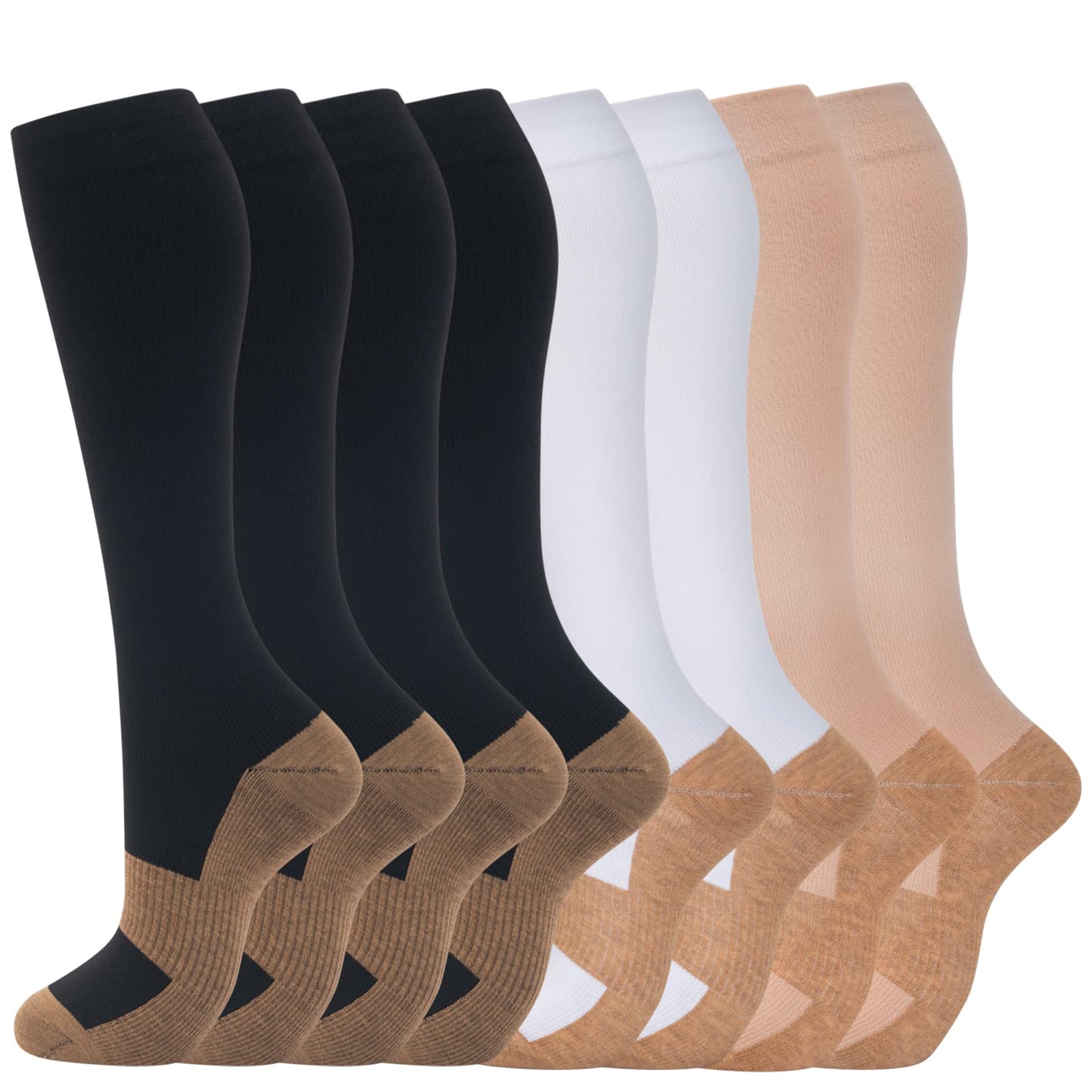 Compression Socks for Men & Women 20-30 mmHg Knee High 8 pairs