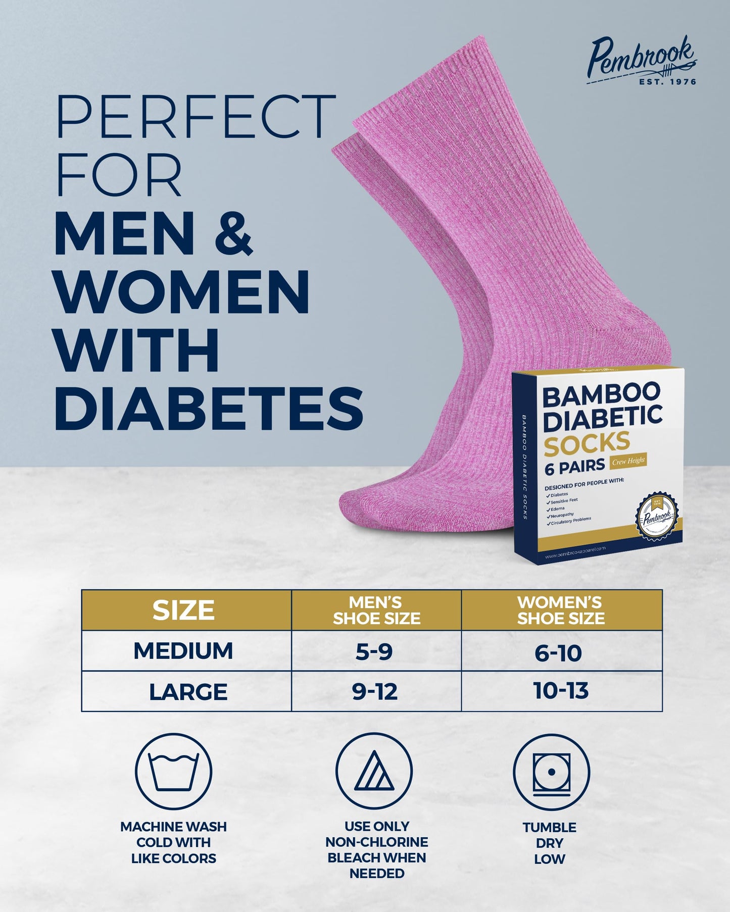 Ribbed Knit Bamboo Viscose Diabetic Socks for Women - 6 Pairs