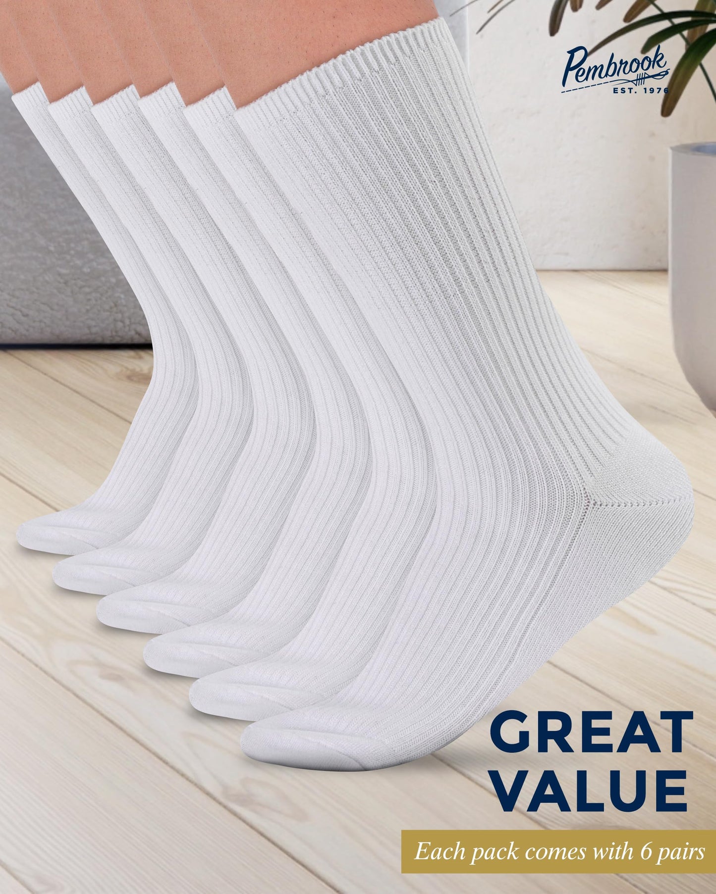 Ribbed Knit Bamboo Viscose Diabetic Socks for Women - 6 Pairs