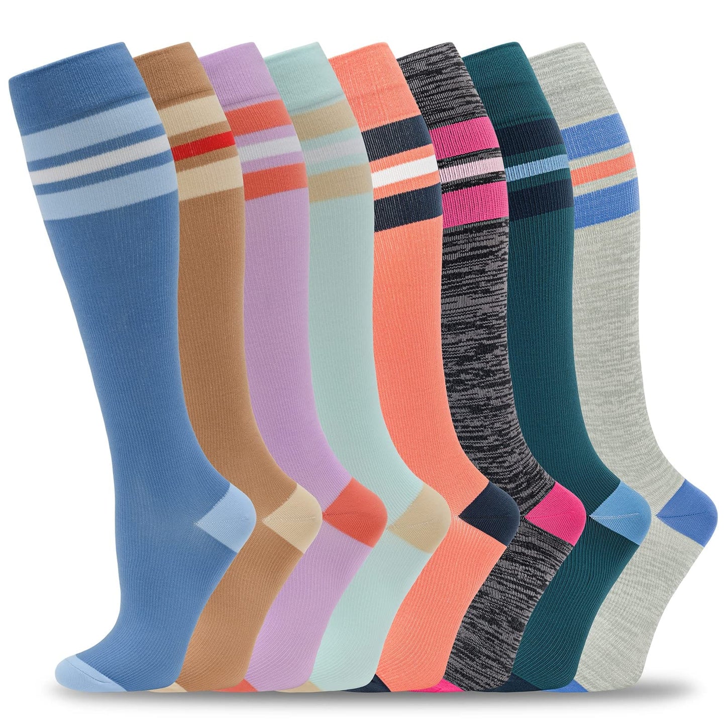 Compression Socks for Men & Women 20-30 mmHg Knee High 8 pairs