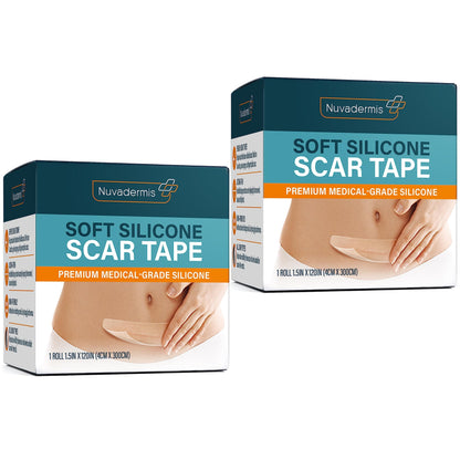 NUVADERMIS Silicone Scar Tape for Surgical Scars - 120" x 1.5" Roll - Extra Long Scar Sheets for C-Section, Tummy Tuck, Keloid, and Surgical Scars - Reusable Medical Grade Silicone Scar Tape - 1 Pack