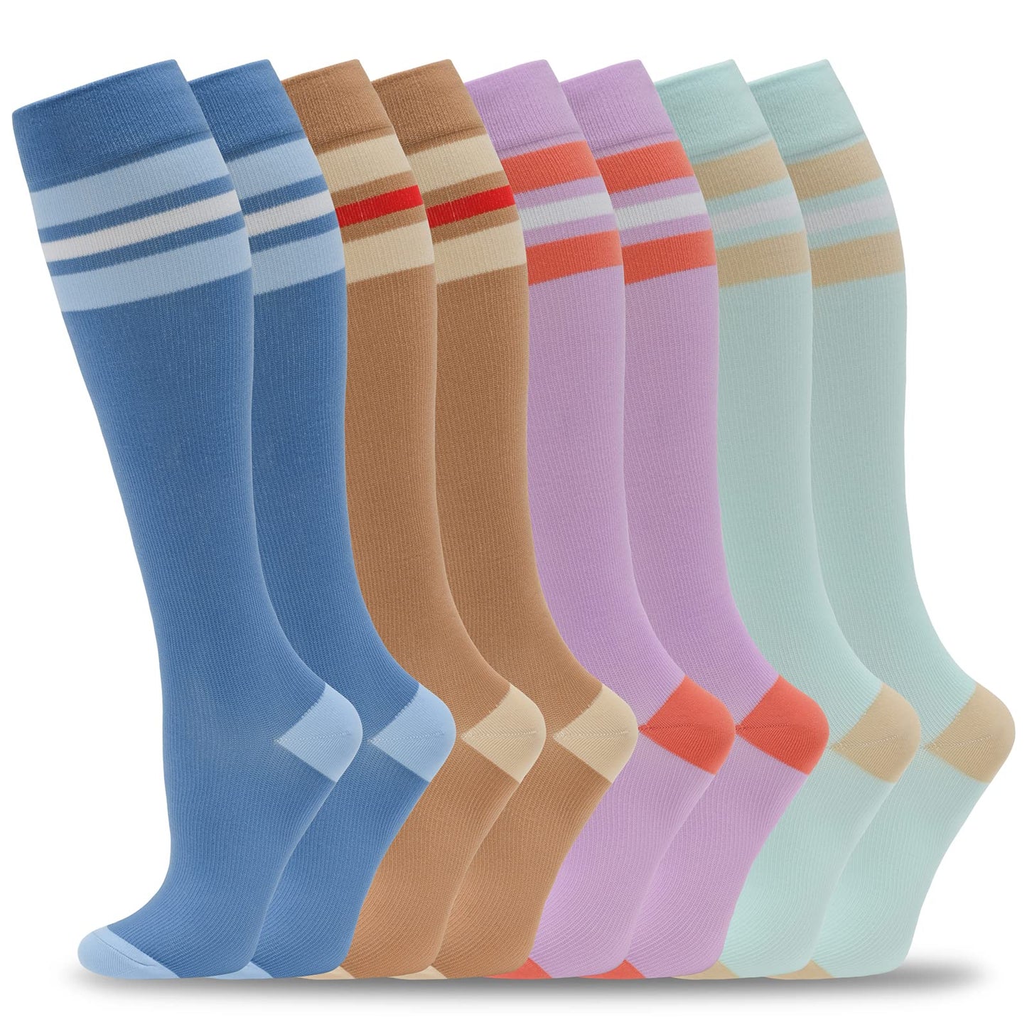 Compression Socks for Men & Women 20-30 mmHg Knee High 8 pairs