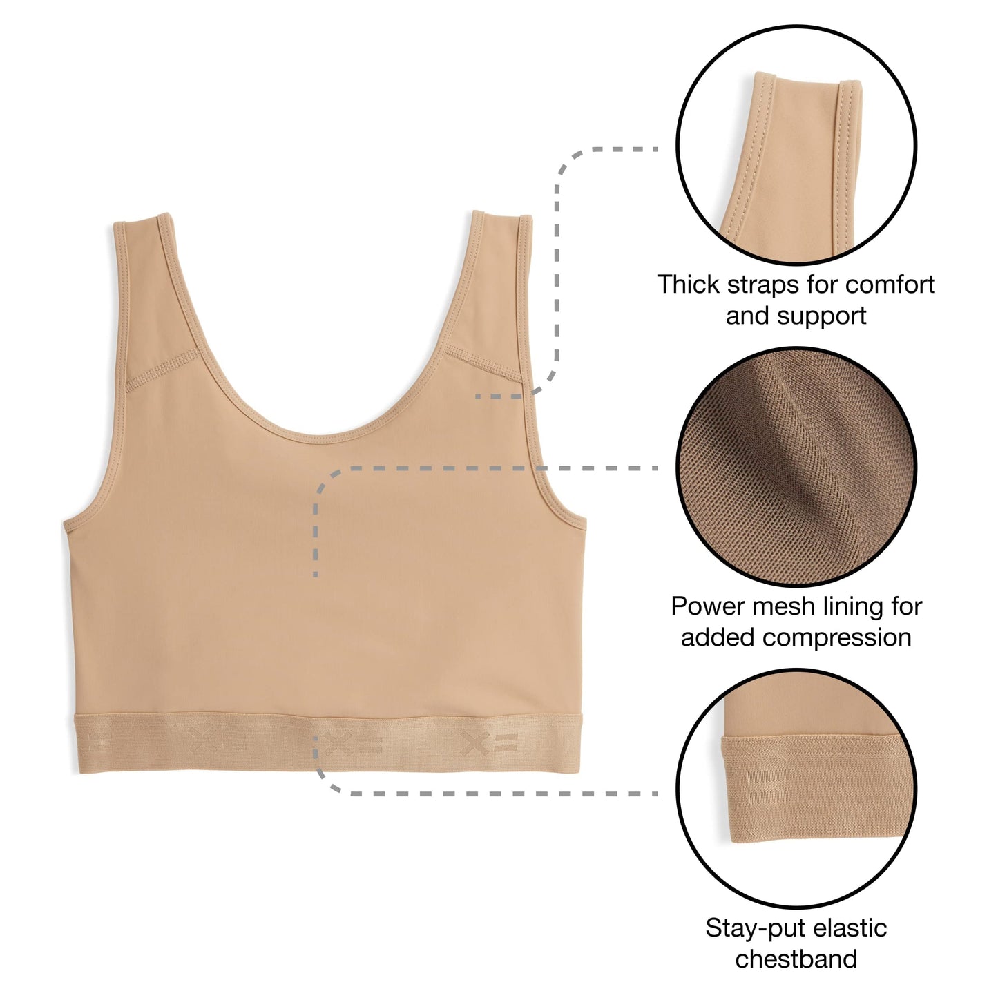 Compression Bra, Chest Binder Alternative, Wireless Full Coverage Medium Support Top, Athletic Sports Bra