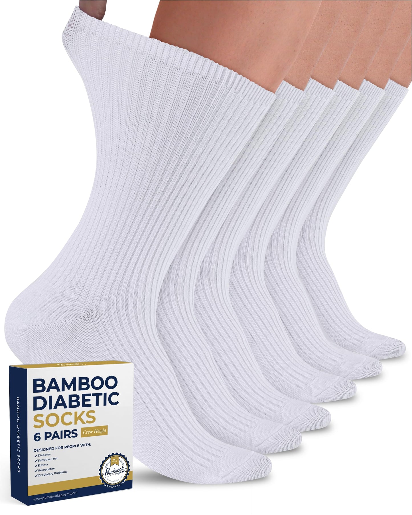 Ribbed Knit Bamboo Viscose Diabetic Socks for Women - 6 Pairs