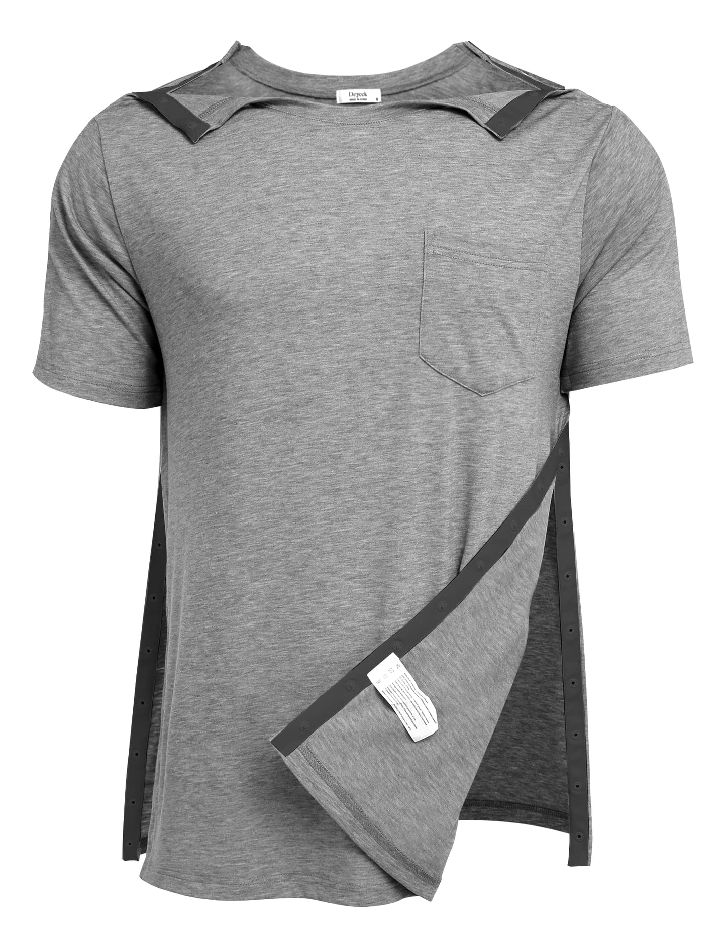 Men's Post Shoulder Surgery Shirts Recovery Tear Away Short Sleeve Full Open Side Snap Dialysis Chemo Clothing