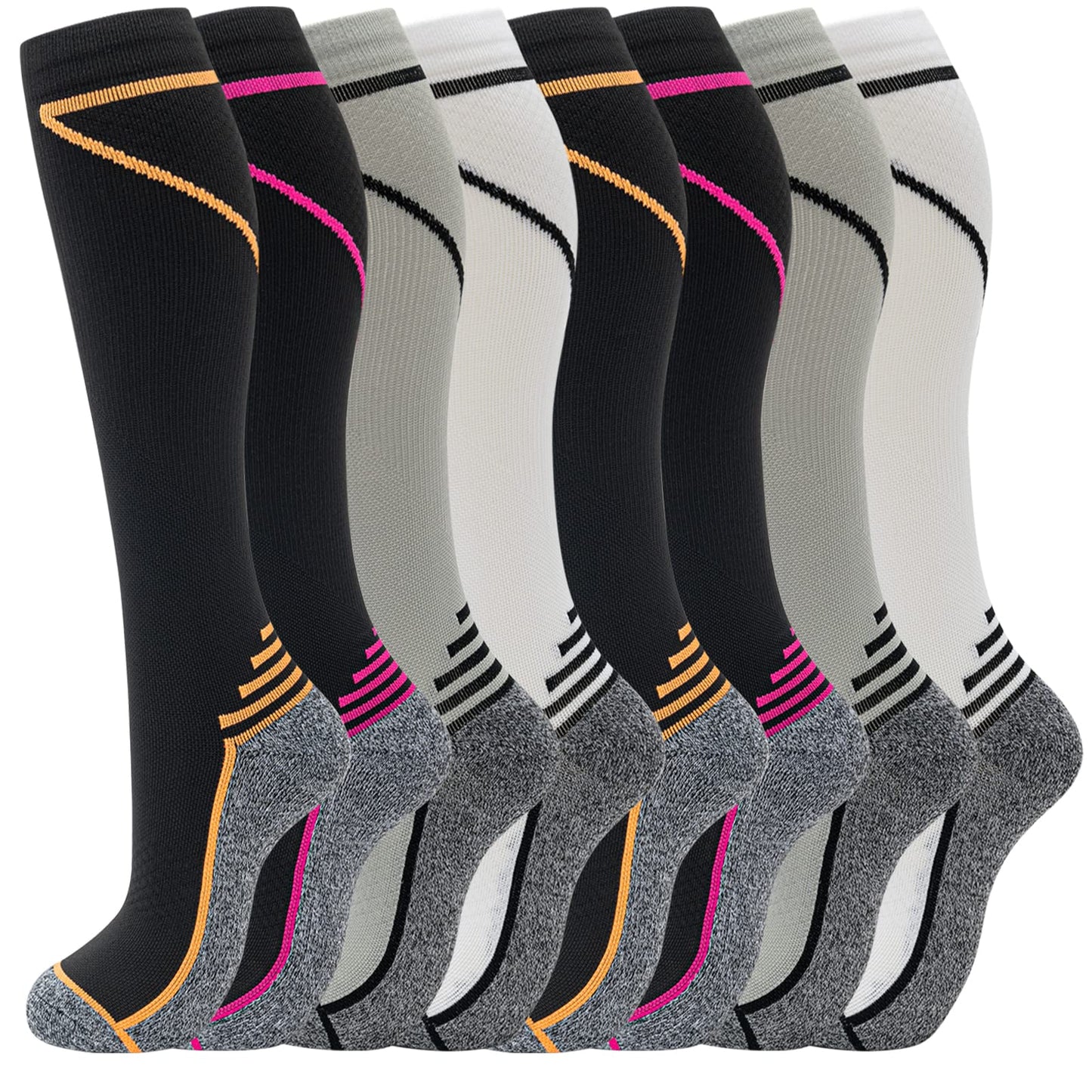 Compression Socks for Men & Women 20-30 mmHg Knee High 8 pairs