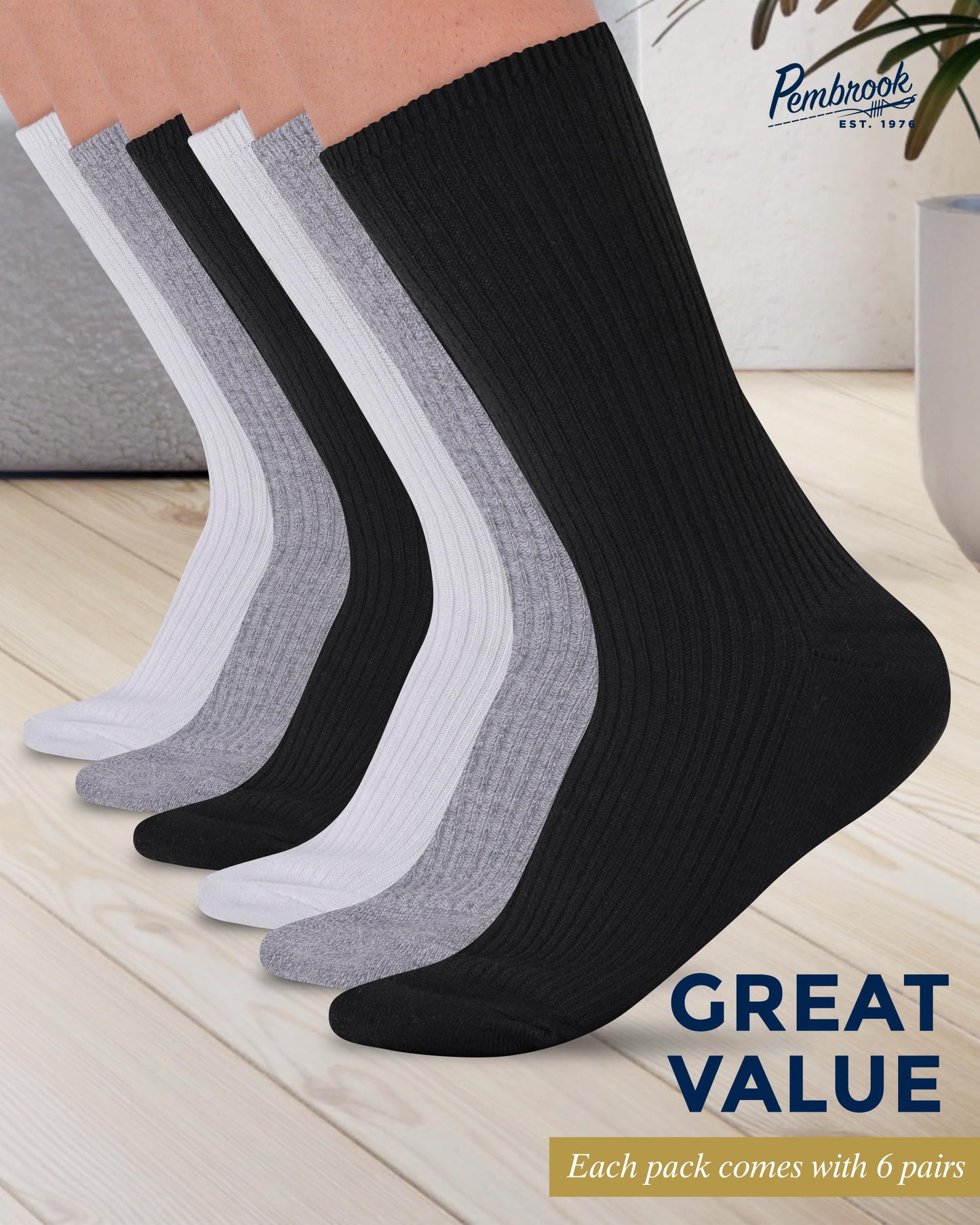 Ribbed Knit Bamboo Viscose Diabetic Socks for Women - 6 Pairs