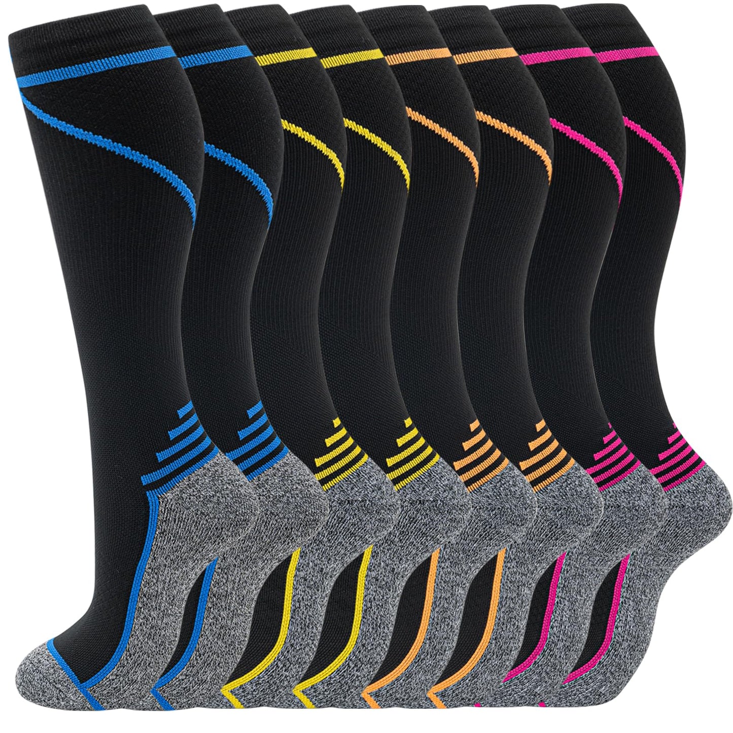 Compression Socks for Men & Women 20-30 mmHg Knee High 8 pairs