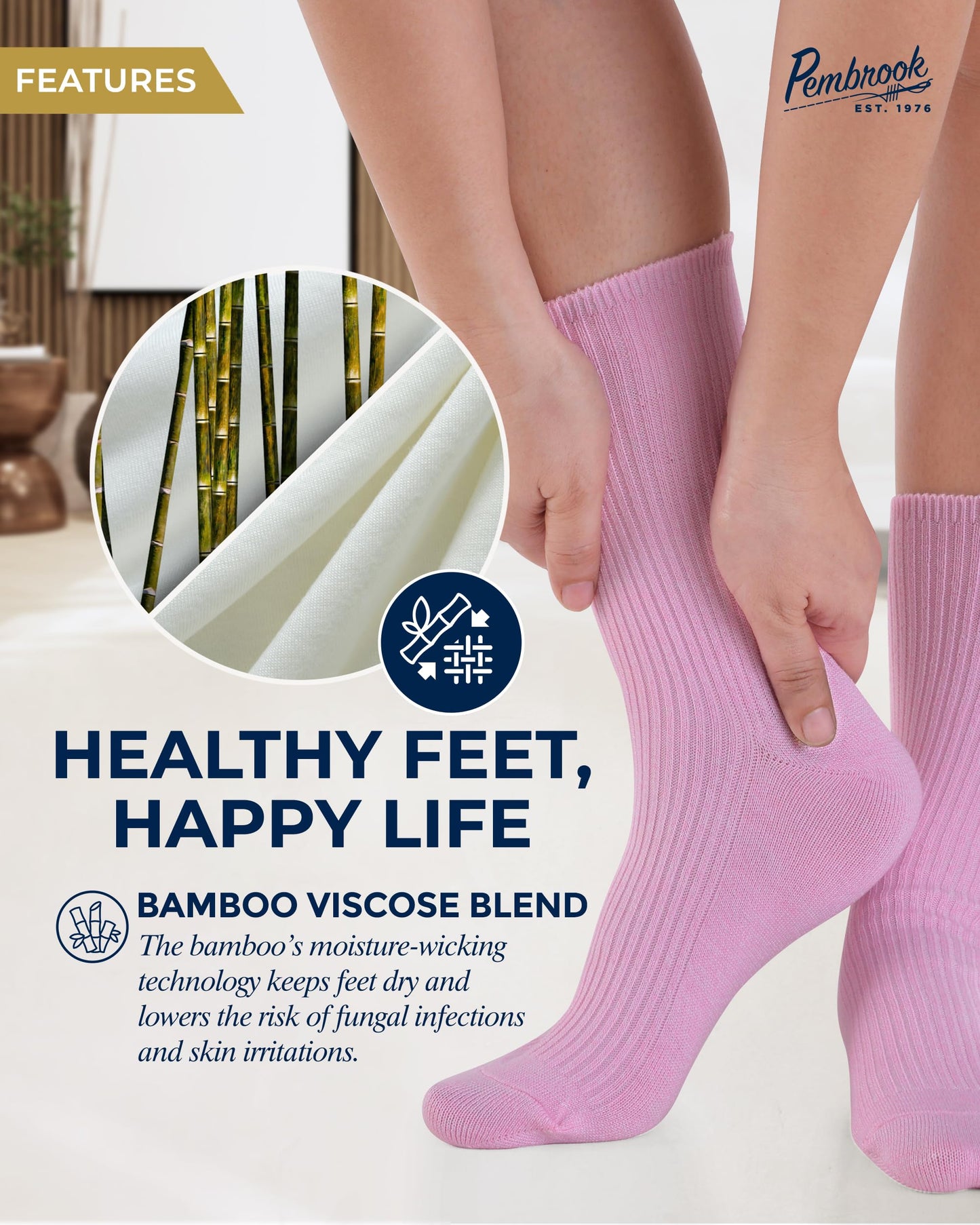 Ribbed Knit Bamboo Viscose Diabetic Socks for Women - 6 Pairs