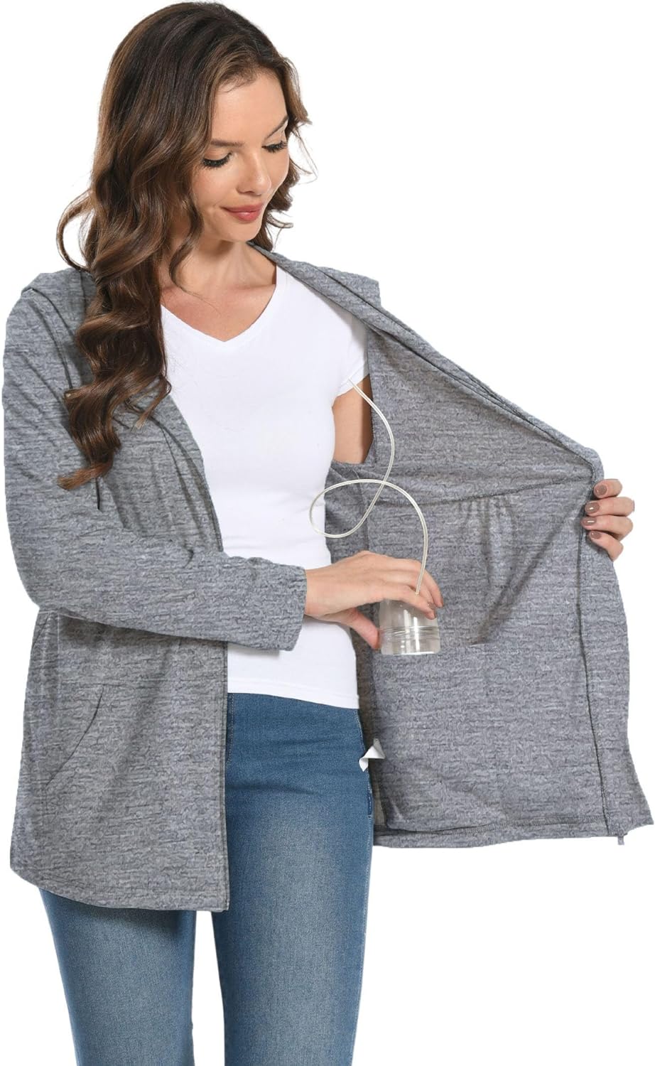 Post Mastectomy Shirts with Drain Pockets Breast Recovery Must Haves Soft Comfortable Long Sleeve Zip Up Hoodies