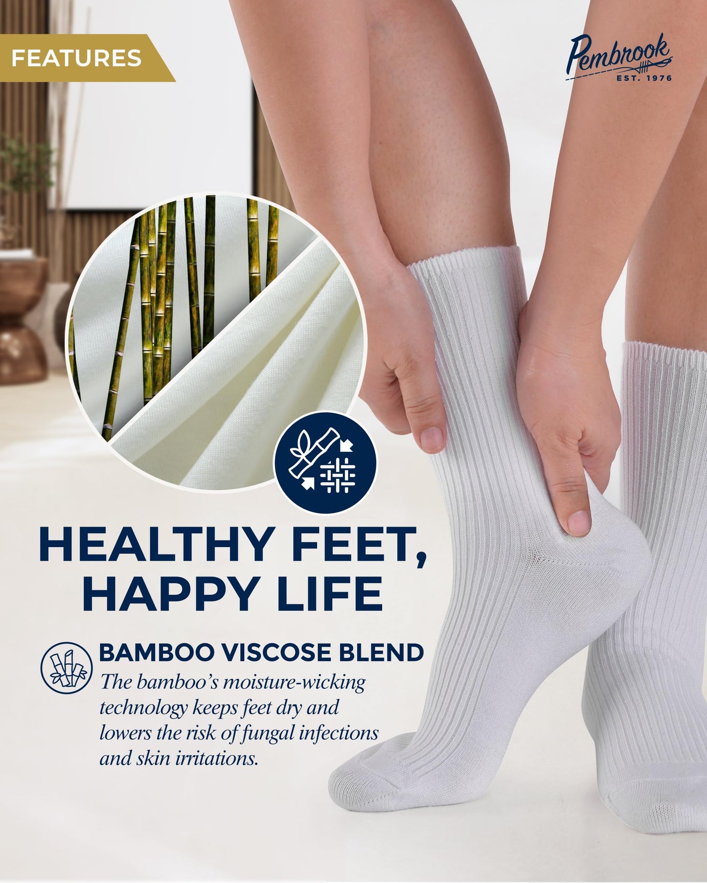 Ribbed Knit Bamboo Viscose Diabetic Socks for Women - 6 Pairs