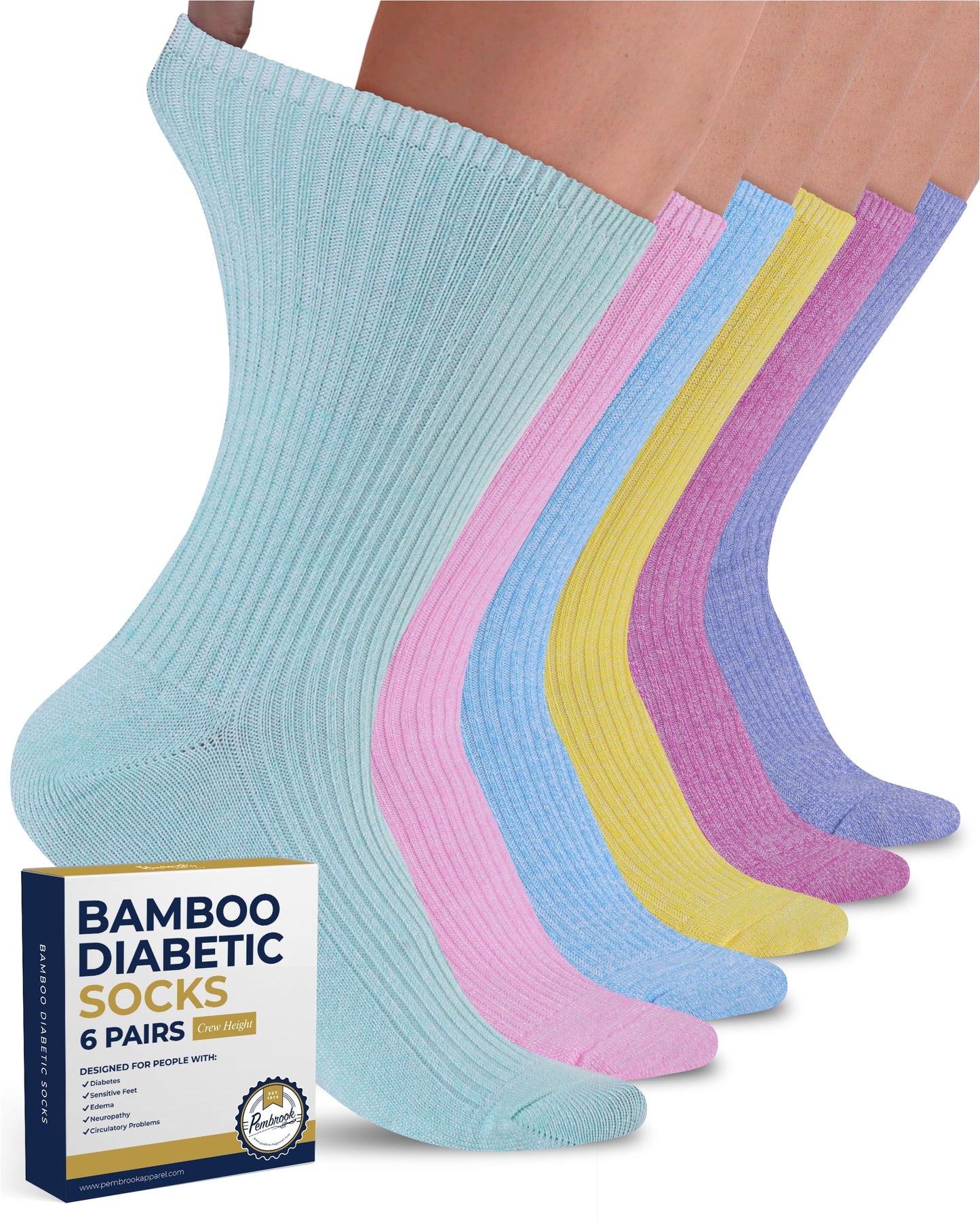 Ribbed Knit Bamboo Viscose Diabetic Socks for Women - 6 Pairs